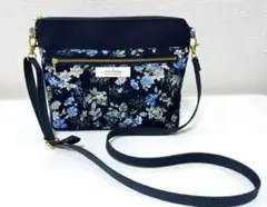 花柄ネイビー　ポシェット　ショルダーバッグ　ハンドメイド
