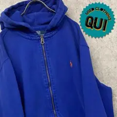 レア US古着◯ポロラルフローレン刺繍スウェットパーカー ブルー メンズ2XL