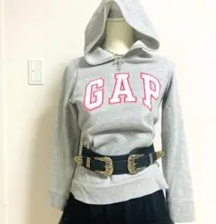 y2k フェアリー　グランジ　GAP デカロゴ　フード　グレー パーカー ピンク