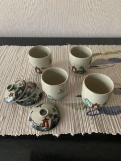 手描き陶器  一口茶碗蒸し器４点セットです。