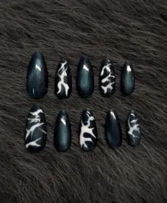 ダークブルー・ホワイトマーブルネイルチップ10個セット