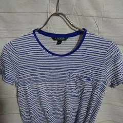 け110 ローレン ラルフローレン ボーダー 半袖Tシャツ S 白/青のサムネイル