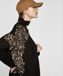 ZARA 花柄刺繍 ロングカーディガン