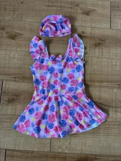 子供用 女の子 ワンピース水着&帽子 ピンク 貝殻柄 スイムウェア キャップ