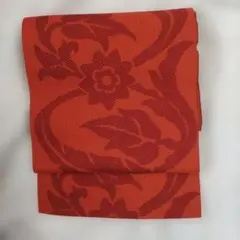 601-24　開き仕立て名古屋帯　作り帯に変更可能　花柄　蜜柑色　変わり織