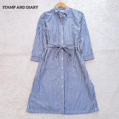 スタンプアンドダイアリー　シャツワンピース　ストライプ　リボン　コットン