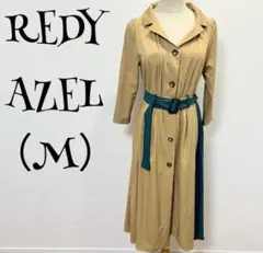 レディアゼル（M）ベージュ/グリーンプリーツ/7分袖/ロング丈ワンピース