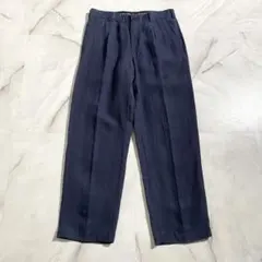 A19728 美品 パパス リネン100 タックトラウザーズパンツ 紺 46のサムネイル