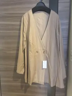 新品 5L ノーカラージャケット ベージュ レディース ゆったり 大きい