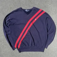 【希少】90s ラルフローレン Vネック スウェット L ワンポイント 刺繍