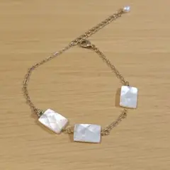 【一点物】パールブレスレット　オーダーメイド　スクエアパール　ゴールドパーツ