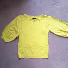 イエロー 五分袖 7分丈 ニットセーター Alluge 無地 黄色