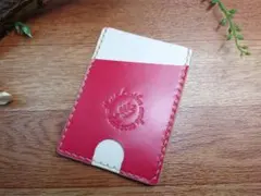 パスケース　本革　ホワイト×レッド【訳あり】