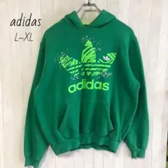 adidas　アディダス　トレフォイルプリントロゴ　パーカー　プルオーバー　L