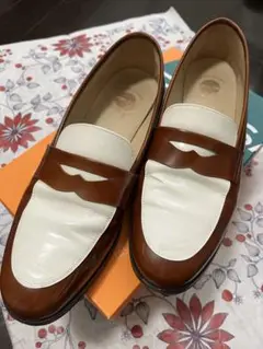 PIELSA ブラウンホワイトレザー ローファー