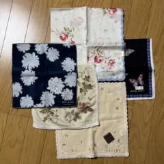 レディースハンカチ　5枚セット(タオルハンカチ3枚、綿ハンカチ２枚)
