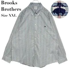 【美品】ブルックスブラザーズ 長袖シャツ チェック柄 ノーアイロン XXL