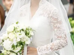 ホワイトウェディングベール レース装飾70x100cm