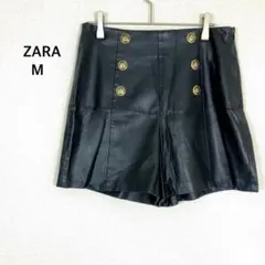 ZARA ザラ◉ショートパンツ ブラック フェイクレザー 金ボタン ハイウエスト
