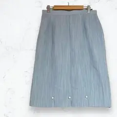 台形スカート 水色 L相当 裏地あり 春夏秋 裾デザイン ストライプ