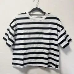GU ボーダー柄 ポケット付き 半袖Tシャツ ホワイト ブラックのサムネイル