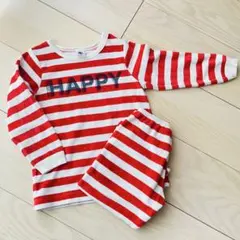 プチバトー 赤と白ストライプ HAPPY パジャマセット 104cm