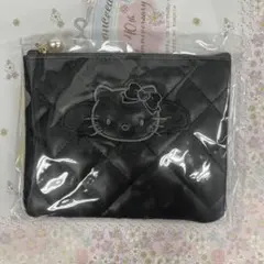 [新品]ハローキティ キルティングフラットポーチ　ブラック