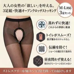 オープンクロッチ ストッキング ブラック M-L対応 3足セット ストッキング