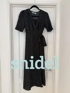 SNIDEL ドット柄 ラップワンピース ロングワンピース半袖　黒　スナイデル