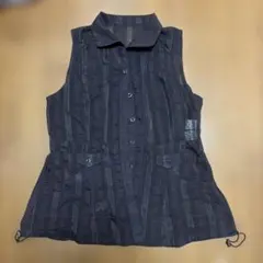 ブラック ストライプ ノースリーブベスト Lサイズ