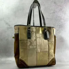 Coach Patchwork Tote Bag Signature brown