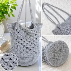 美品 春夏 メタリック ラメ 編みバッグ シルバー ドレスキップ 肩掛けバックのサムネイル