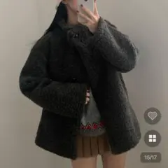 nugu ボアボタンハーフコート ブラック