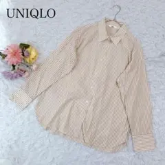 【L】ユニクロ　長袖シャツ　美品　ストライプ　綿　コットン100　きれいめ