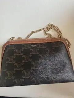 【美品】CELINE トリオンフ チェーン付き クラッチ ポーチショルダーバッグ