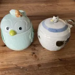 昭和レトロ 鴨 フクロウ 鳥モチーフ 蓋付き茶碗蒸し器 2個セットのサムネイル