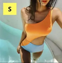 レディース水着 ワンショルダー♡ウエストカット♡モノキニ ワンピース水着 【S】