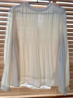ホワイト シフォン プリーツ 長袖ブラウス