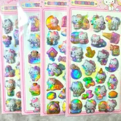 新作　立体　オーロラシール　四枚　ボンボンドロップシール　ぷくぷくシール　キティ