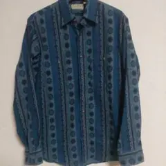80s USA製 L.L.Bean シャモアクロスシャツ M 青系 ネイティブ柄
