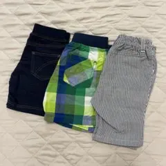 80cm 男の子 ハーフパンツ 3点セット デニム チェック ストライプ