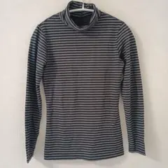 UNIQLO 極暖 ヒートテック タートルネックT ボーダー グレー×ブラック
