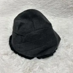 ファー付きウール帽子 グレー 秋冬 防寒 S〜M バケット　ハット　新品　未使用