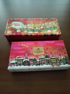 クリスマスの空き缶　空き箱　GODIVA　モロゾフ　クリスマスの飾りに　小物入れ