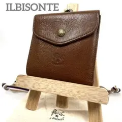 イルビゾンテ　折り財布　ロゴ型押　がま口　オールレザー　未使用級　本革　ブラウン