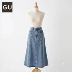 GU デニムマキシスカート パネルフレア ブルー M