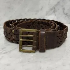 USA vintage 本革 レザーベルト 3連 メッシュベルト スタッズ