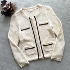 美品☆クリアインプレッション【M相当】 アンゴラ混 ノーカラー／ニットジャケット