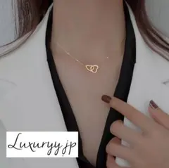 ネックレス シンプル ダブ ダブルハート サージカルステンレス ゴールドシルバー