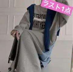 ロングワンピース レディース スエット デニム カレッジロゴ 韓国 体型カバー